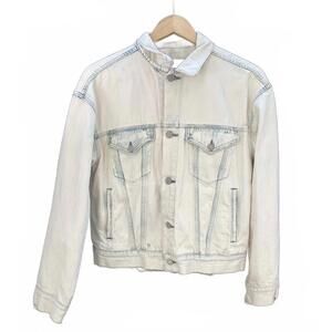 Ralph Lauren Slouchy Unisex Distressed White Washed Denim Jacket lg.
